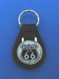 Black Route 66 Leather Key Ring
