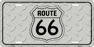 Route 66 Silver Splash Shield Metal License Plate