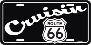 Cruisin Black Route 66 Metal License Plate