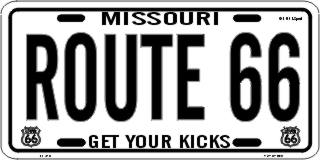 Missouri Get Your Kicks on Route 66 Metal License Plate