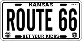 Kansas Get Your Kicks on Route 66 Metal License Plate