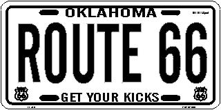 Oklahoma Get Your Kicks on Route 66 Metal License Plate