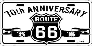 70th Anniversary Route 66 Metal License Plate